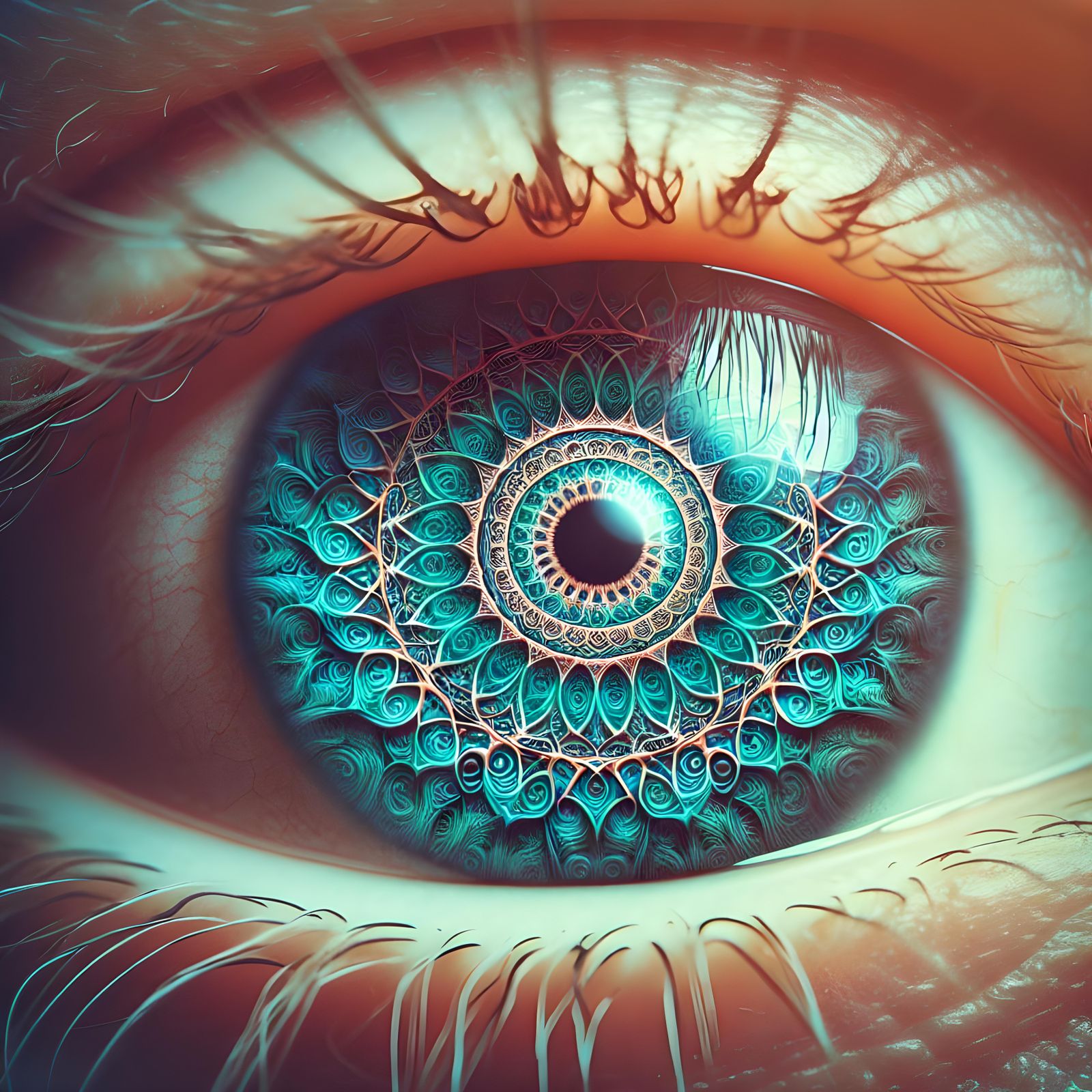 Macro Eye with Mandala in Turquoise and Blue