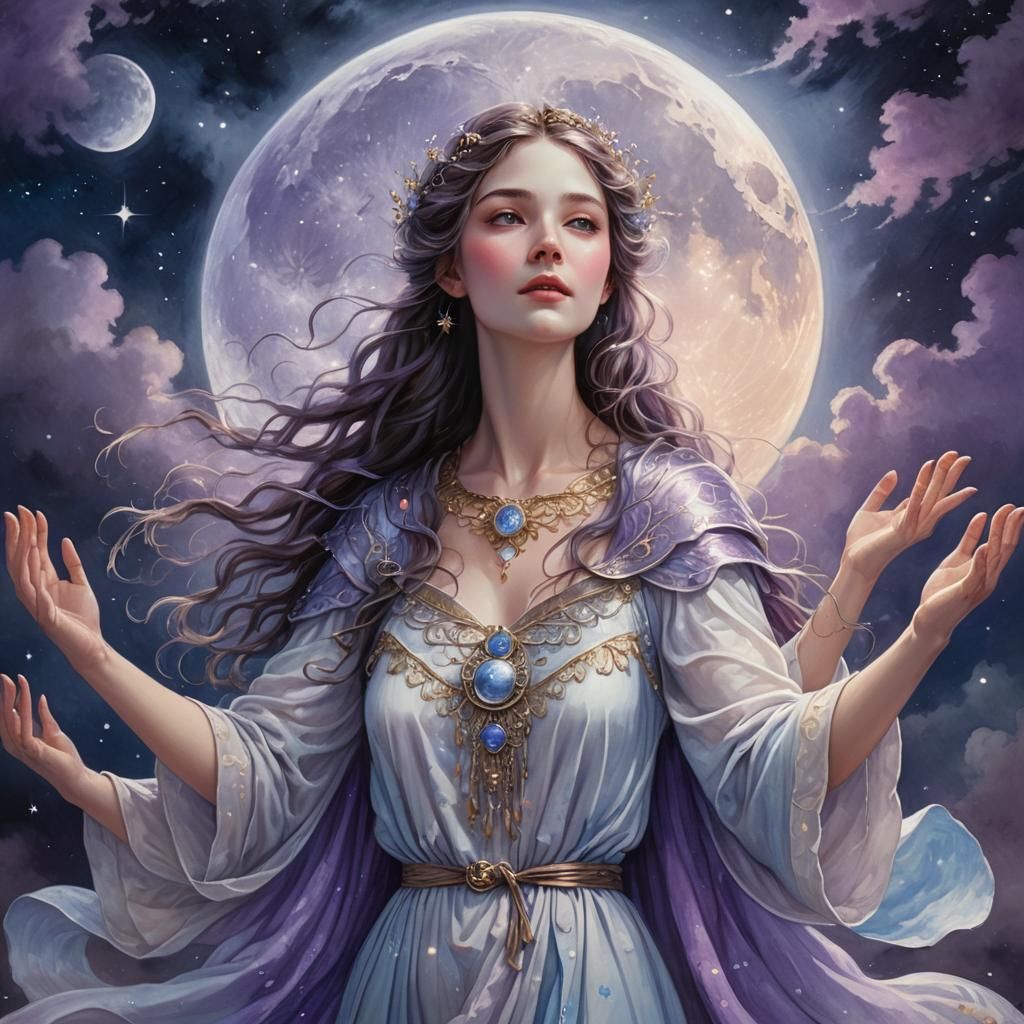Mystical Moon Maiden Portrait in Fantasy Realism