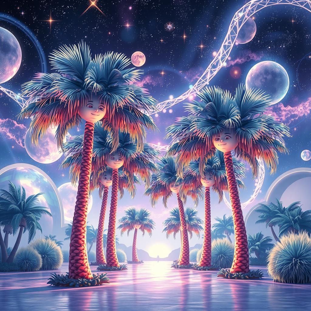 Dancing Palm Trees: Holographic Cosmic Illustration