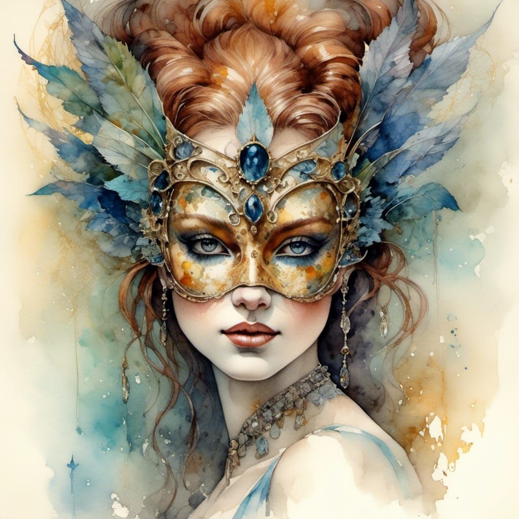 Venetian Masquerade Aristocrat Portrait in Watercolor