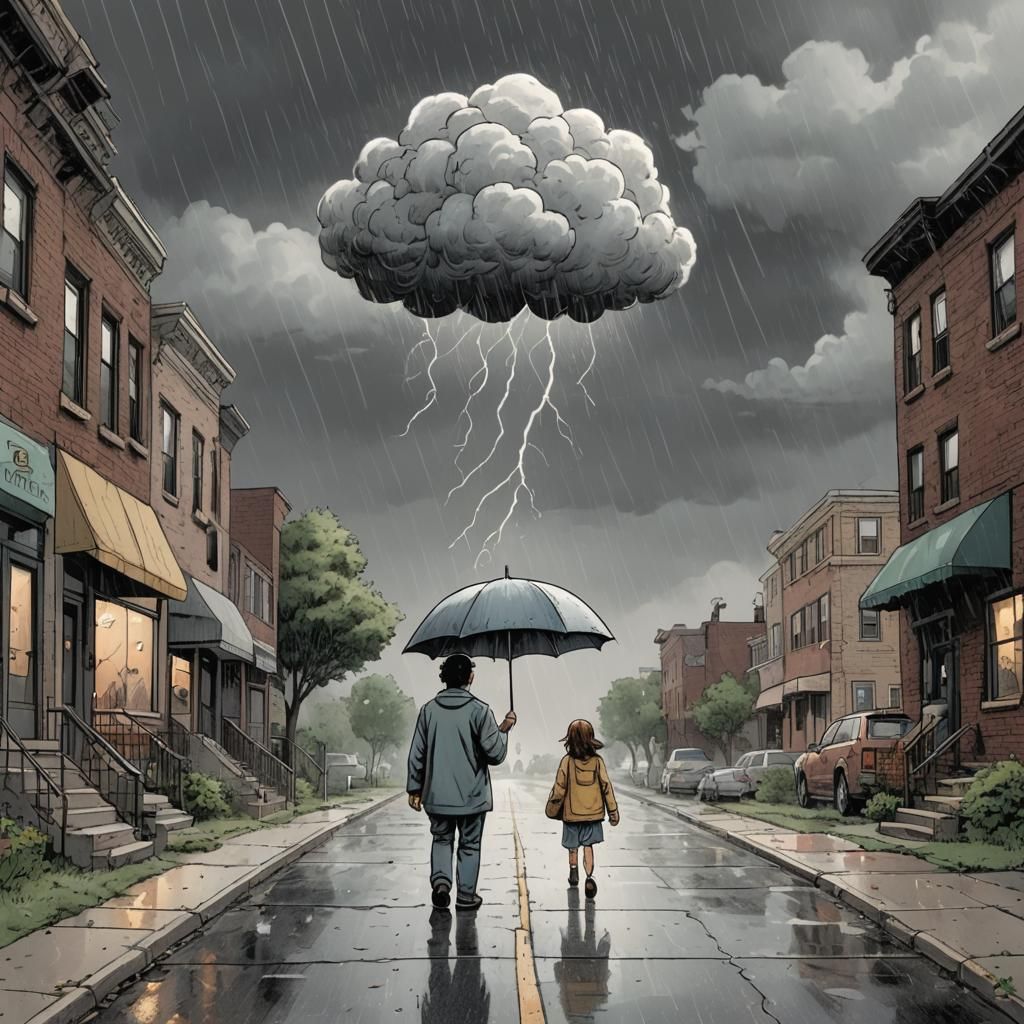 Sad Person with Rain Cloud in Comic Art