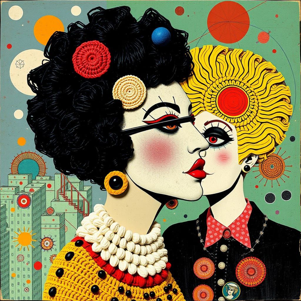 Cosmic Punk Goddesses in Whimsical Collage Crochet