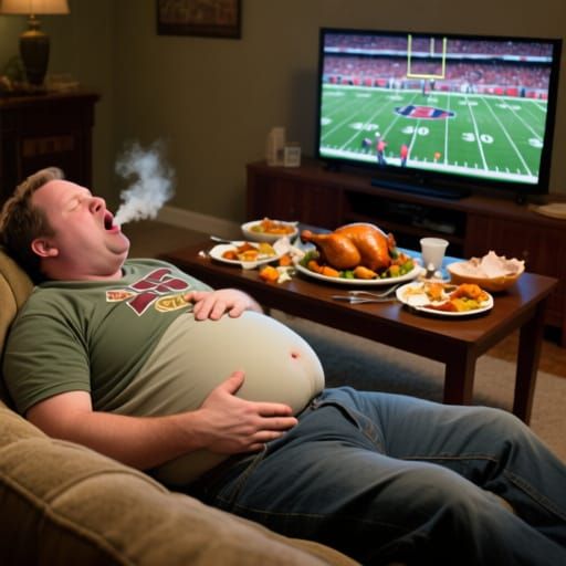 Humorous Man Burping After Thanksgiving Feast