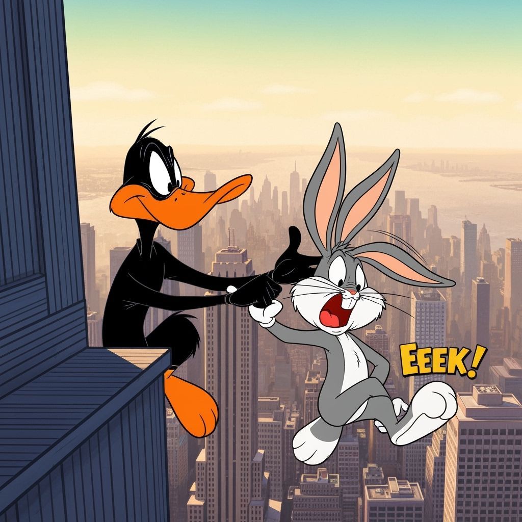 Daffy Duck Shoves Bugs Bunny Off Empire State Building