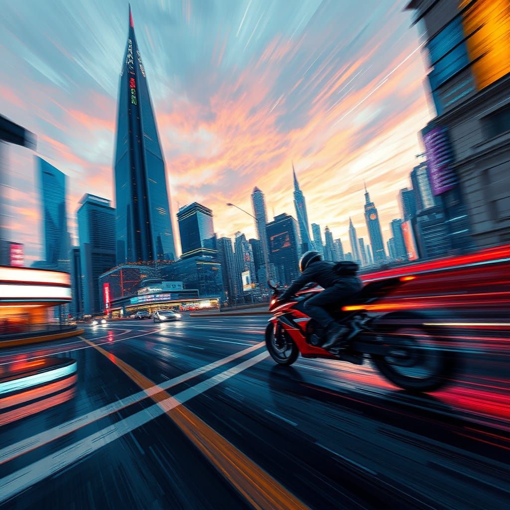 Futuristic Cityscape Captured in Motion