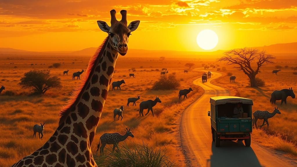 Giraffe in Savannah, Oil Painting Style