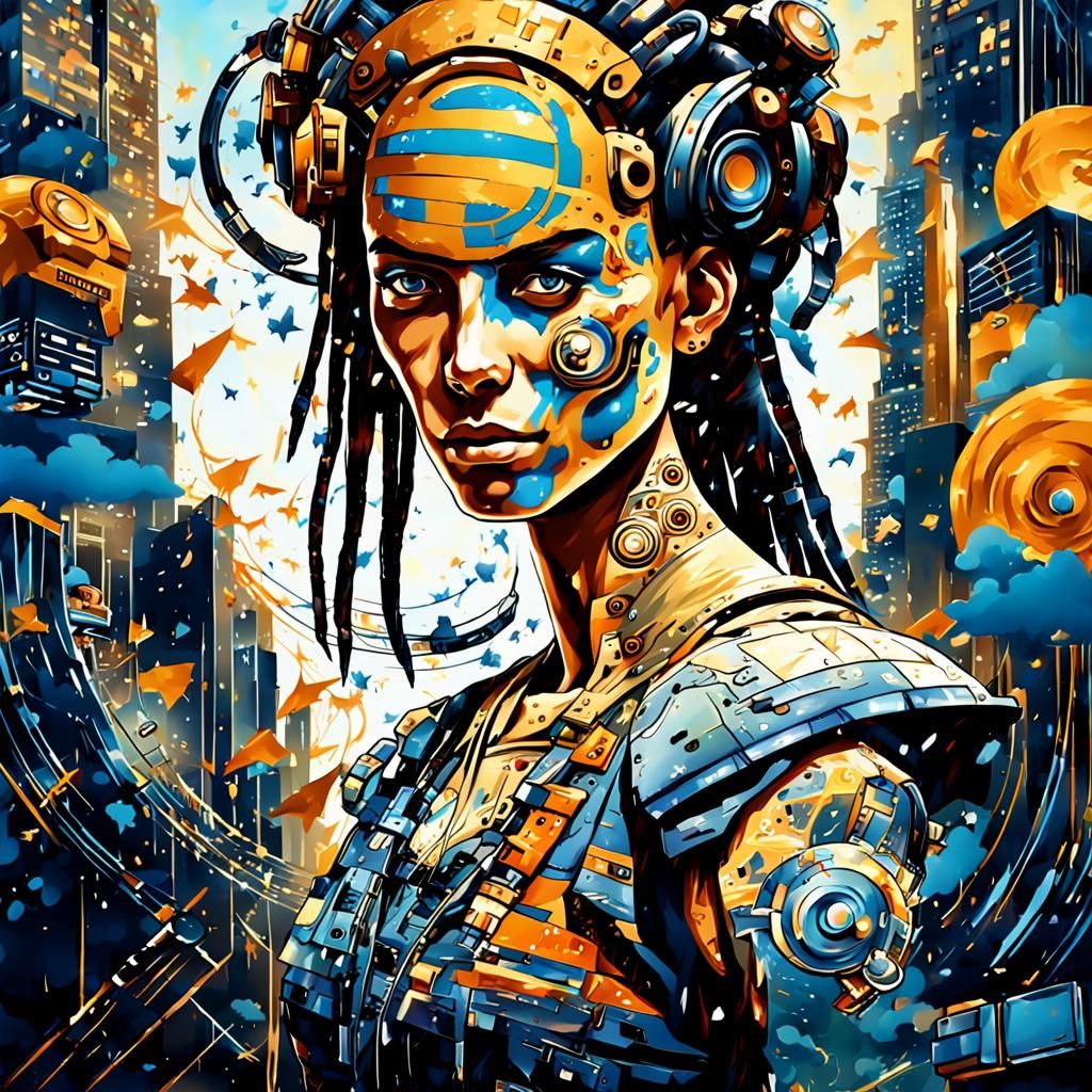 Golden Blue Punk Rocker at Disco Night