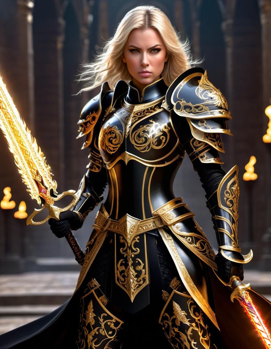 Fierce Paladin Wielding a Fire Sword