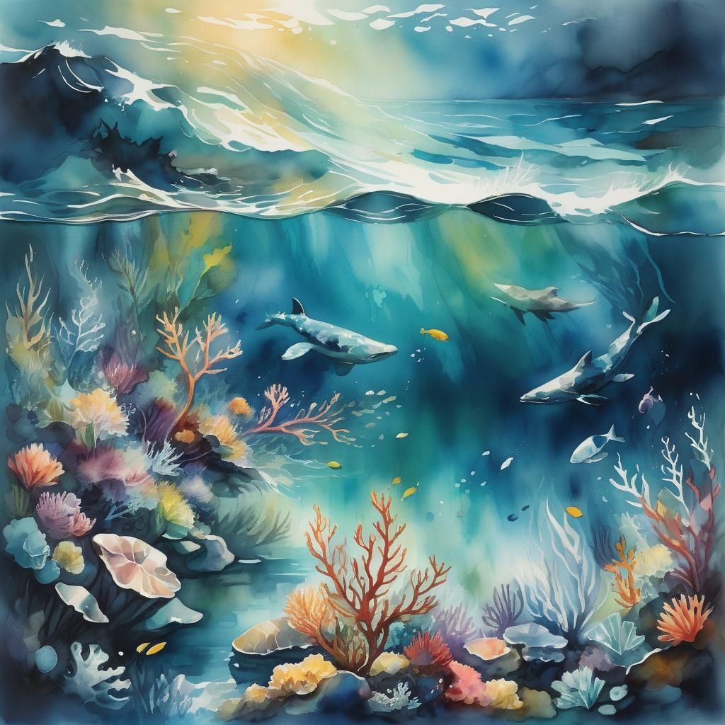 Contrasting Lake and Ocean in Watercolor