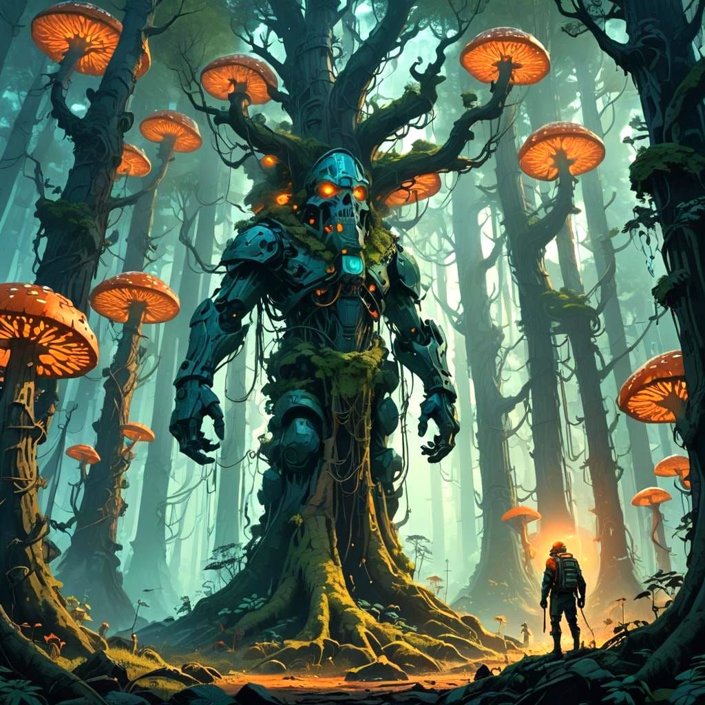 Titan in Forest: Detailed Matte Painting