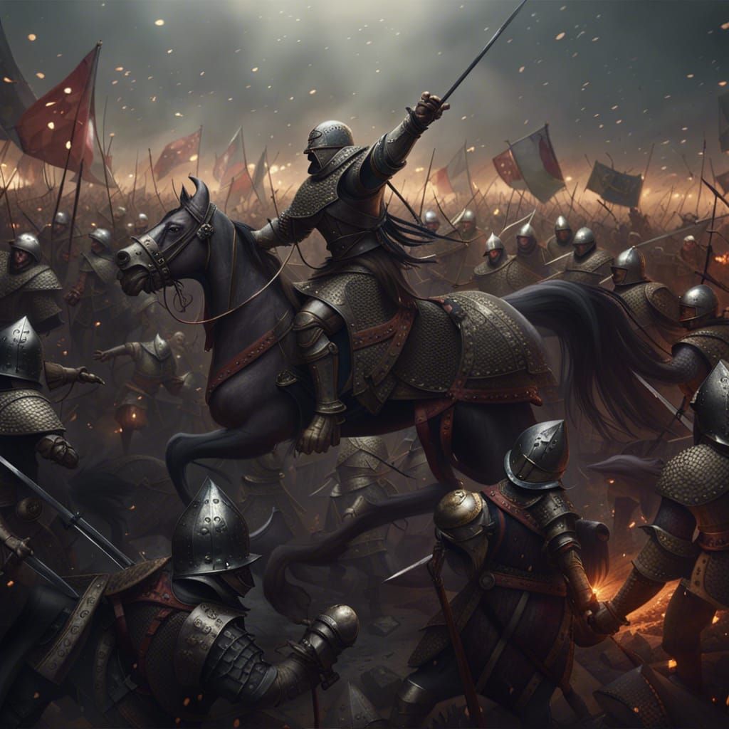 Epic Medieval Battle in Dark Fantasy Style
