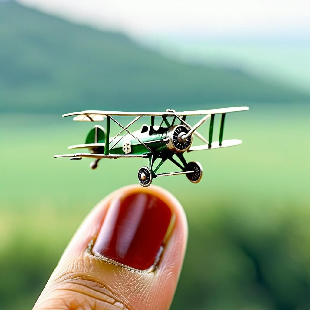 Miniature 1930s Triplane on a Fingertip