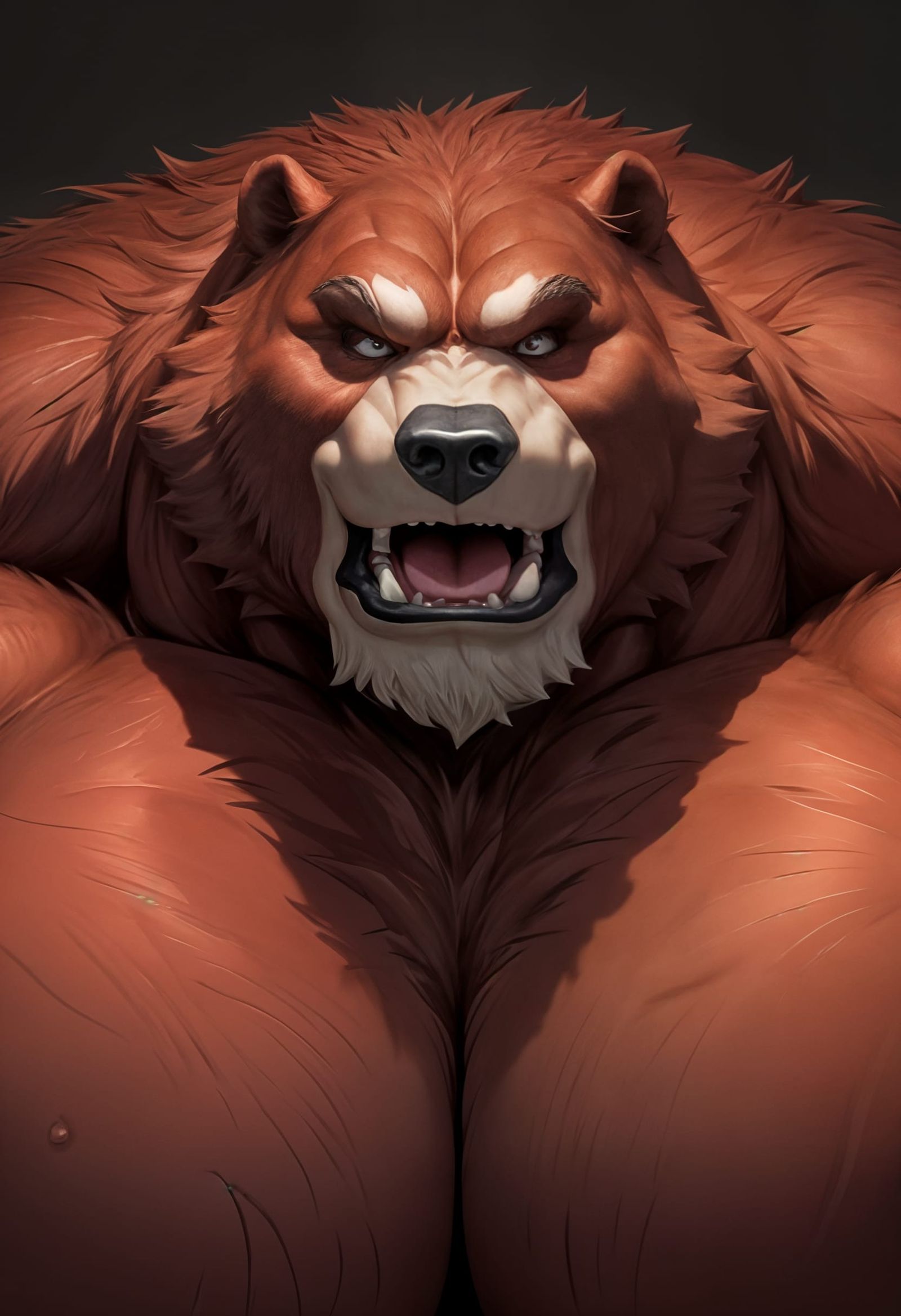 Surrealistic Portrait of an Obese Muscular Red Bear