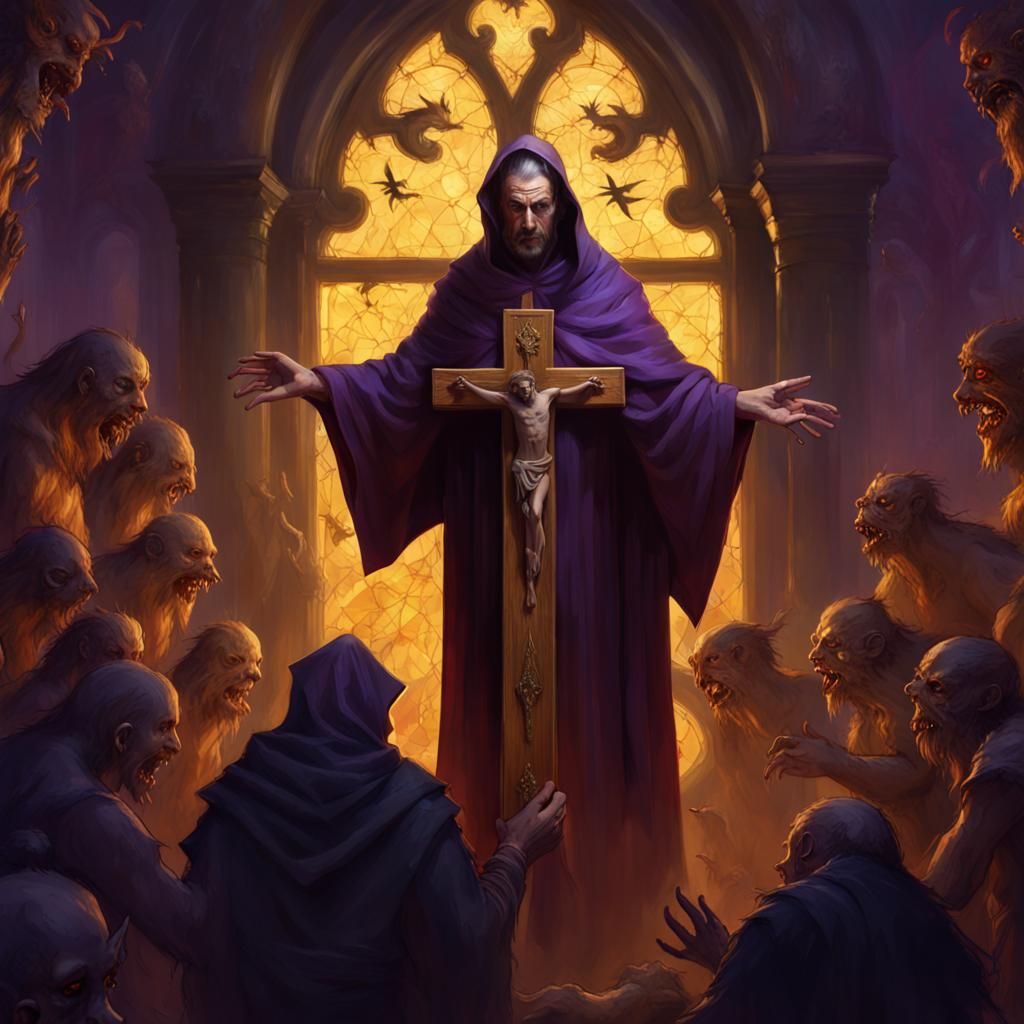 Dark Fantasy: Priest and Demons in Hyperdetailed 8k