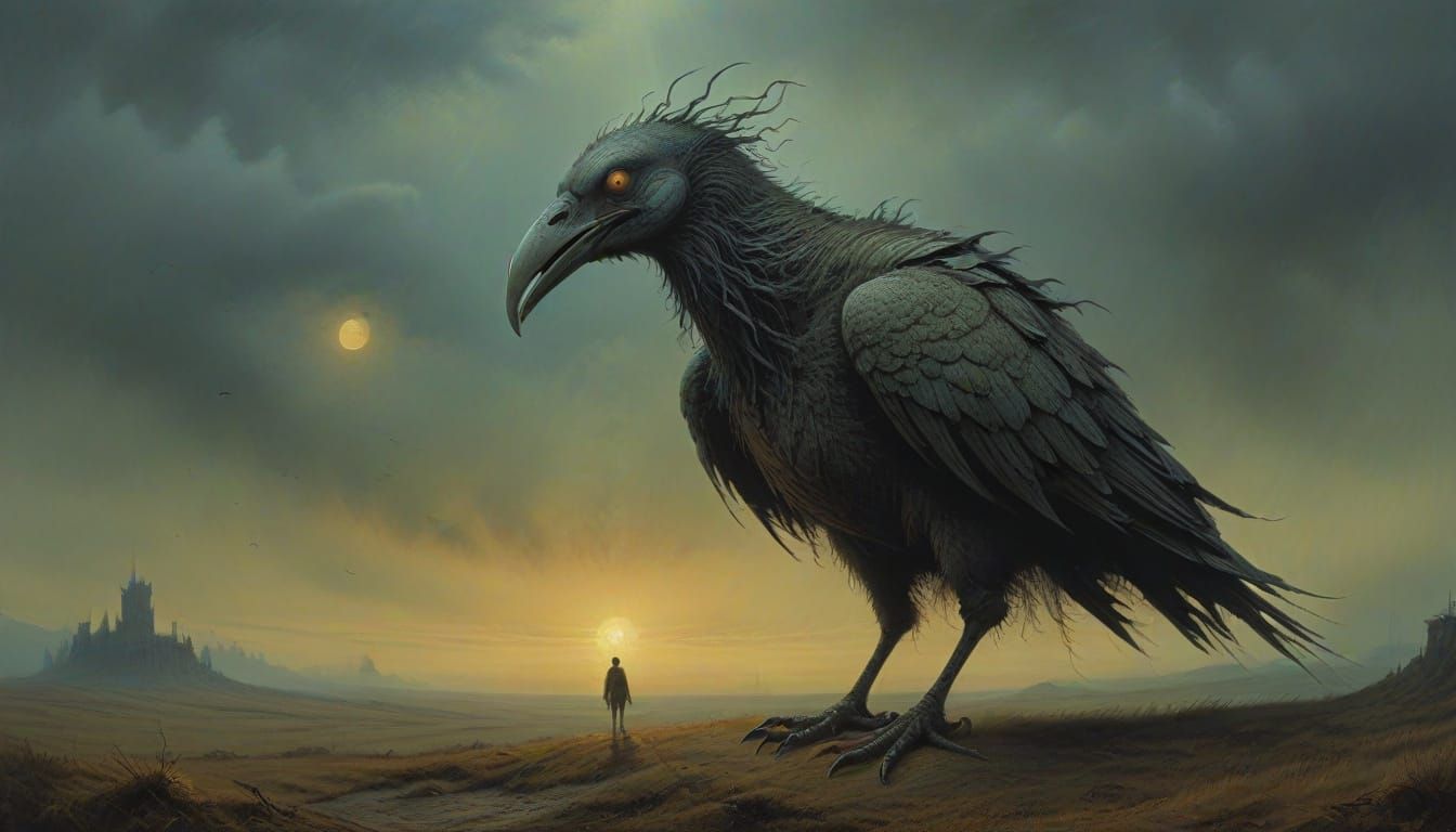 Cyberpunk Gothic Bird Creature Emerges from Dark Dreams
