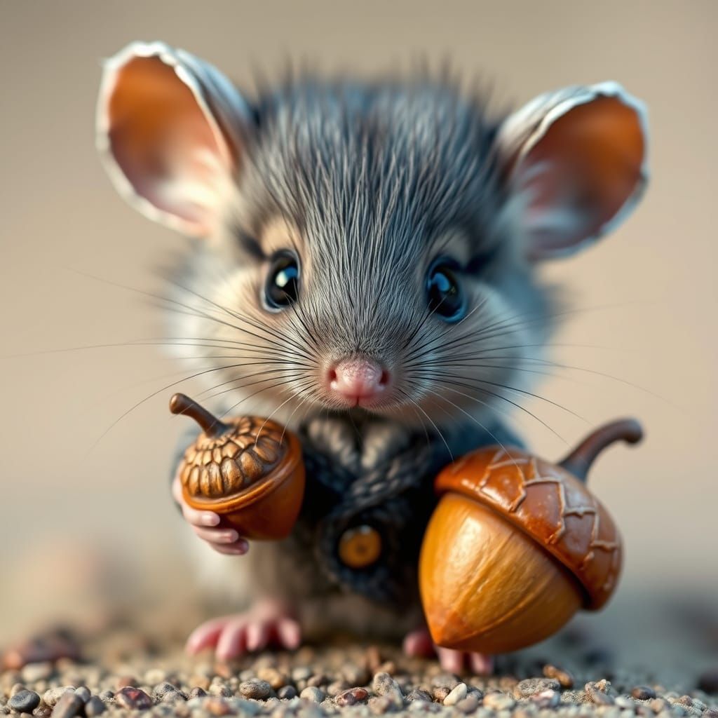 Whimsical Mouse in Waistcoat Holding Acorn