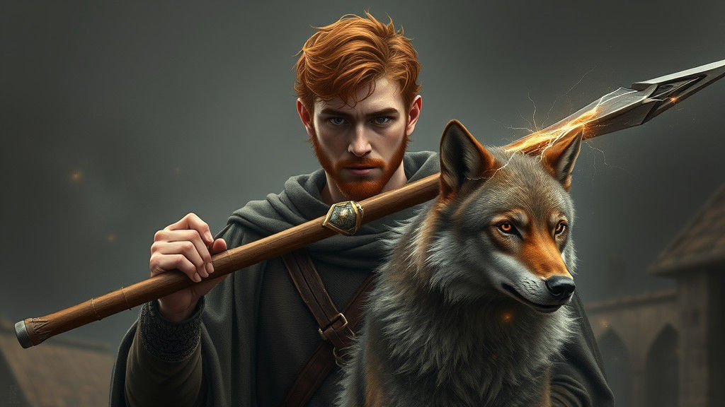 Welsh Monk and Wolf Companion: Digital Fantasy Painting