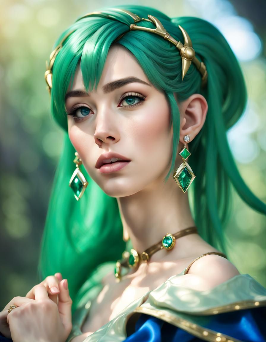 Elf Girl with emerald hair