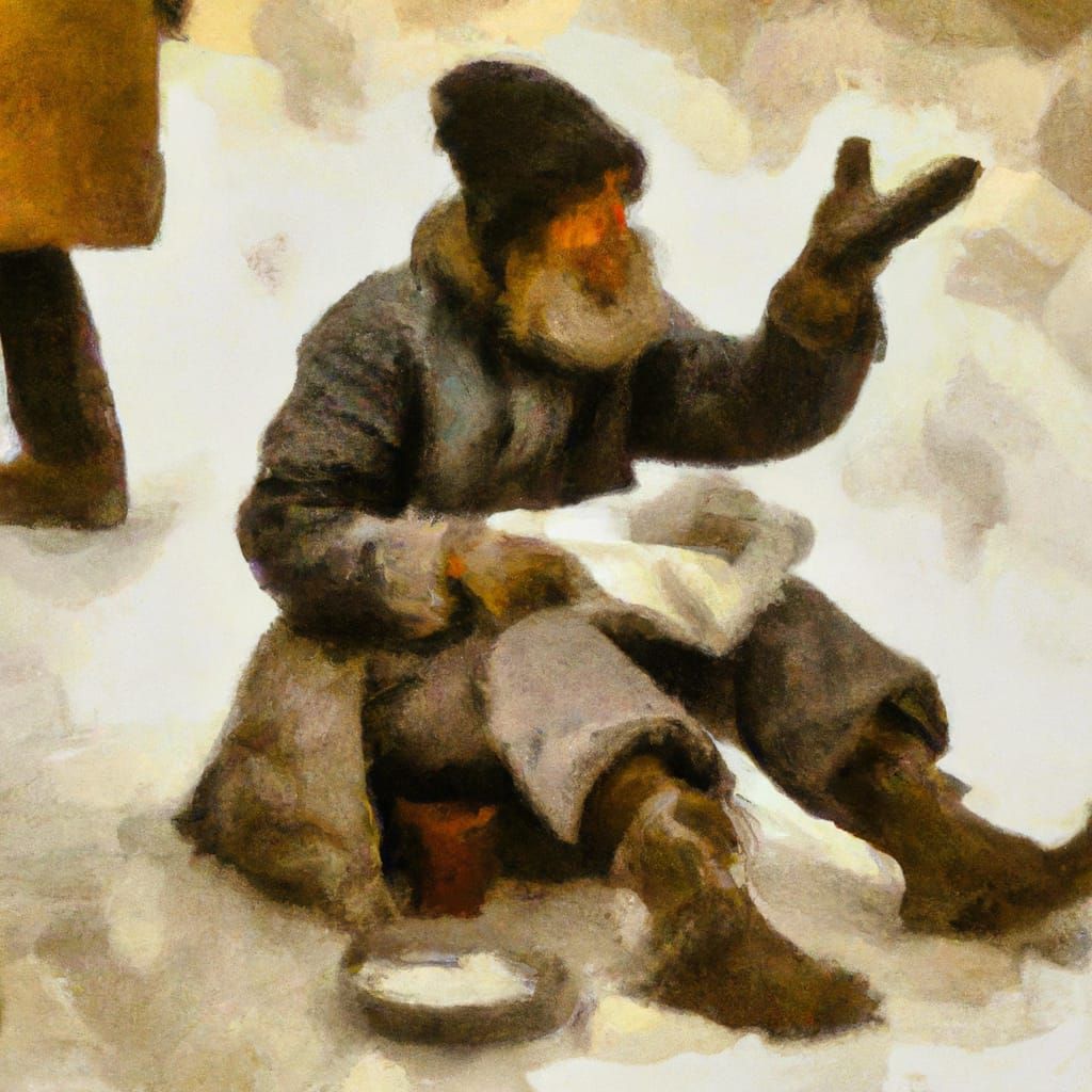 Beggar in Snow: Impasto Oil Painting