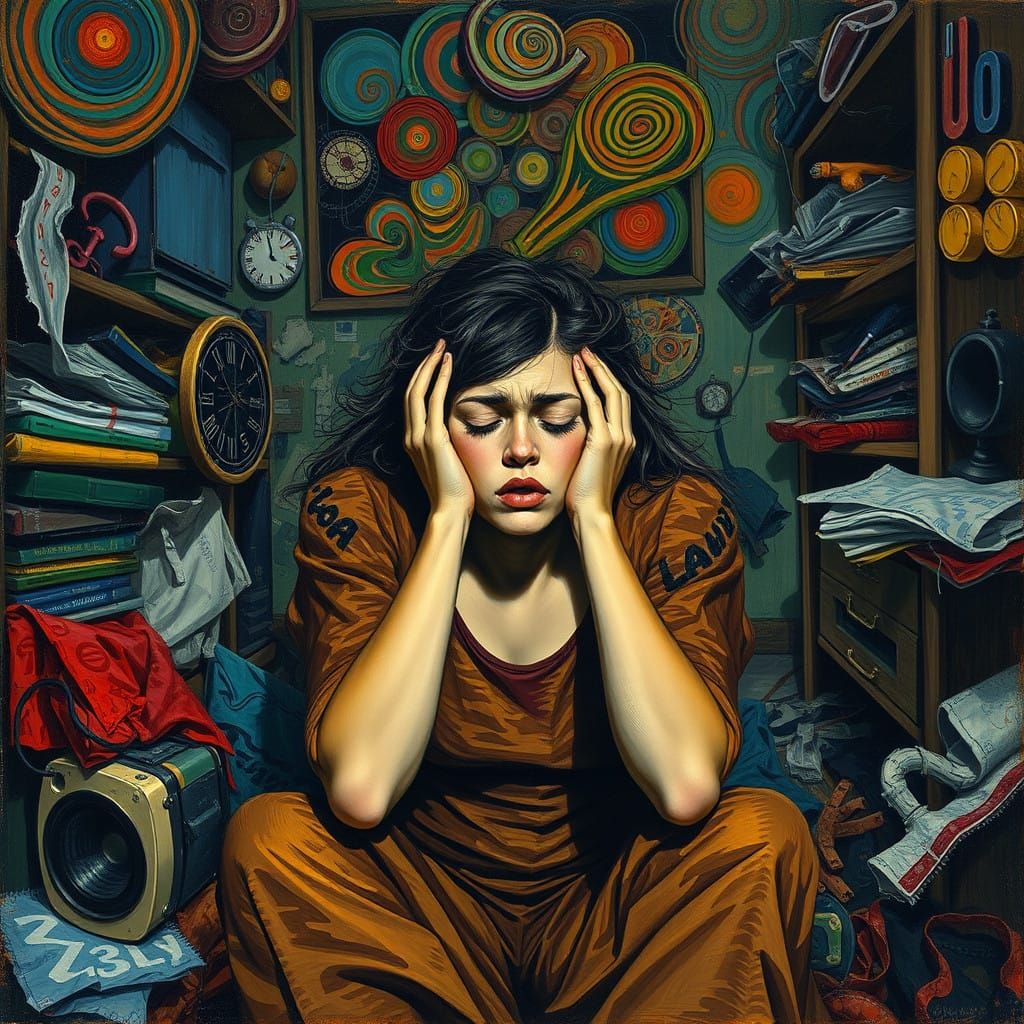 A Young Woman's Emotional Turmoil in Expressionist Style