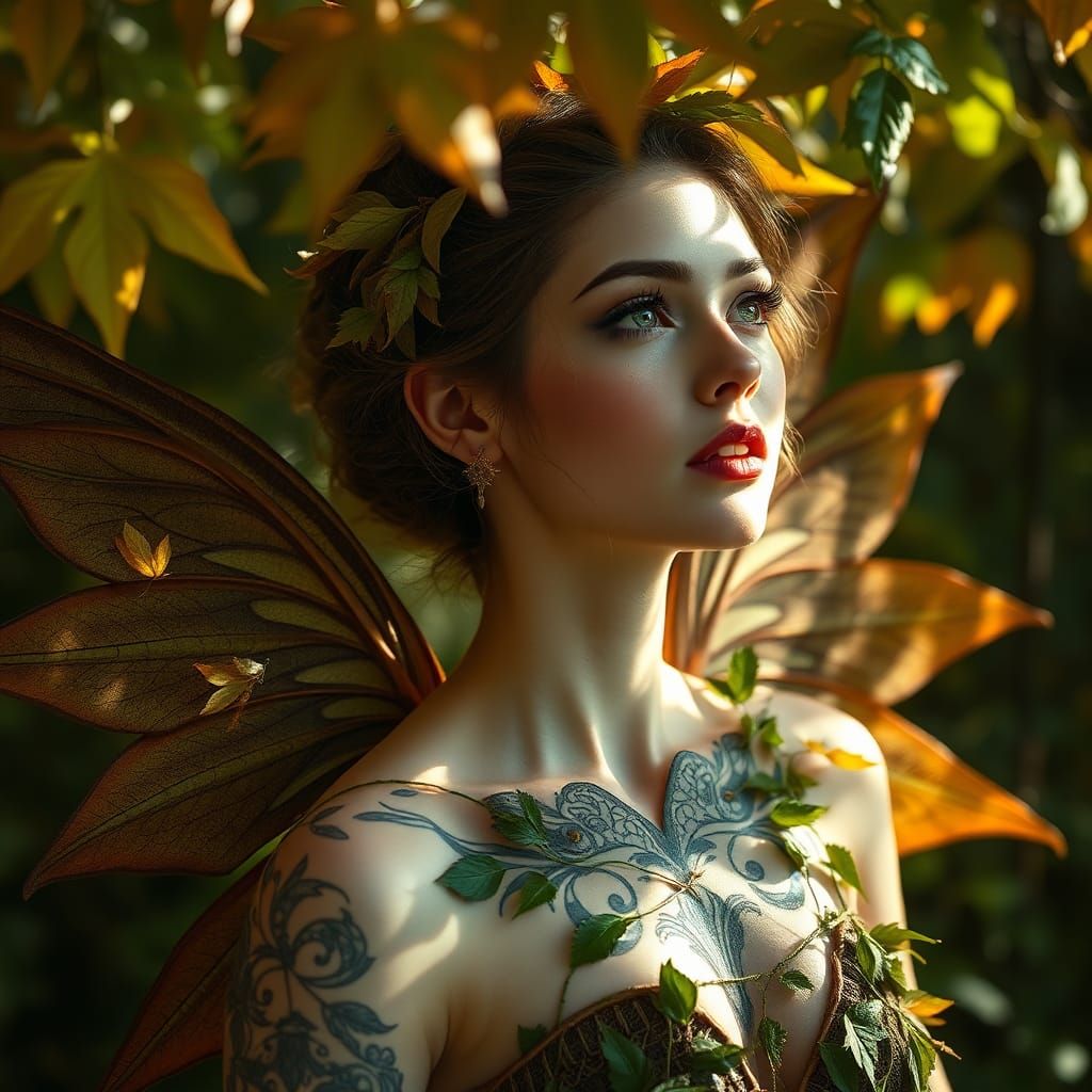 Faerie Woman Gazing at Autumn Forest