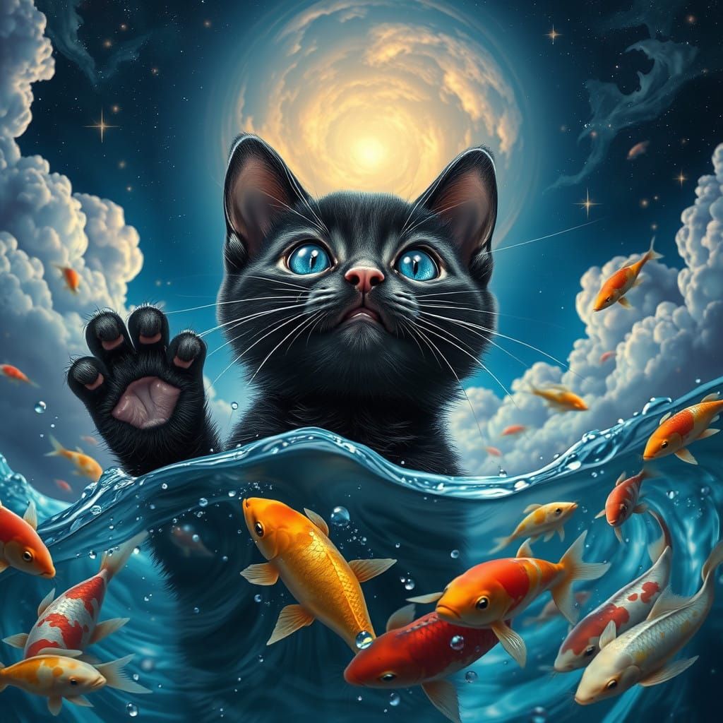 Stellar Whirlpool Kitten in Cosmic Splash