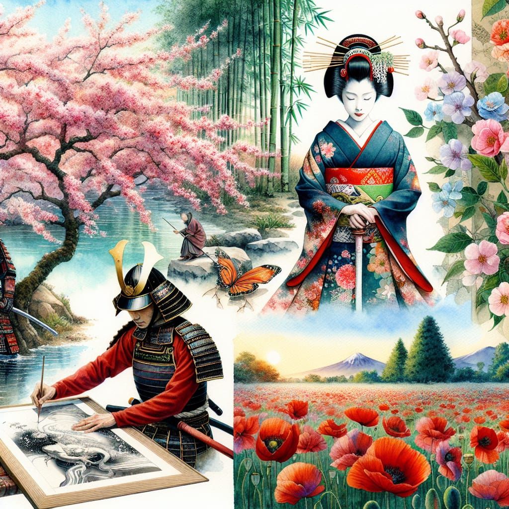 Japanese Culture in Watercolor Painting