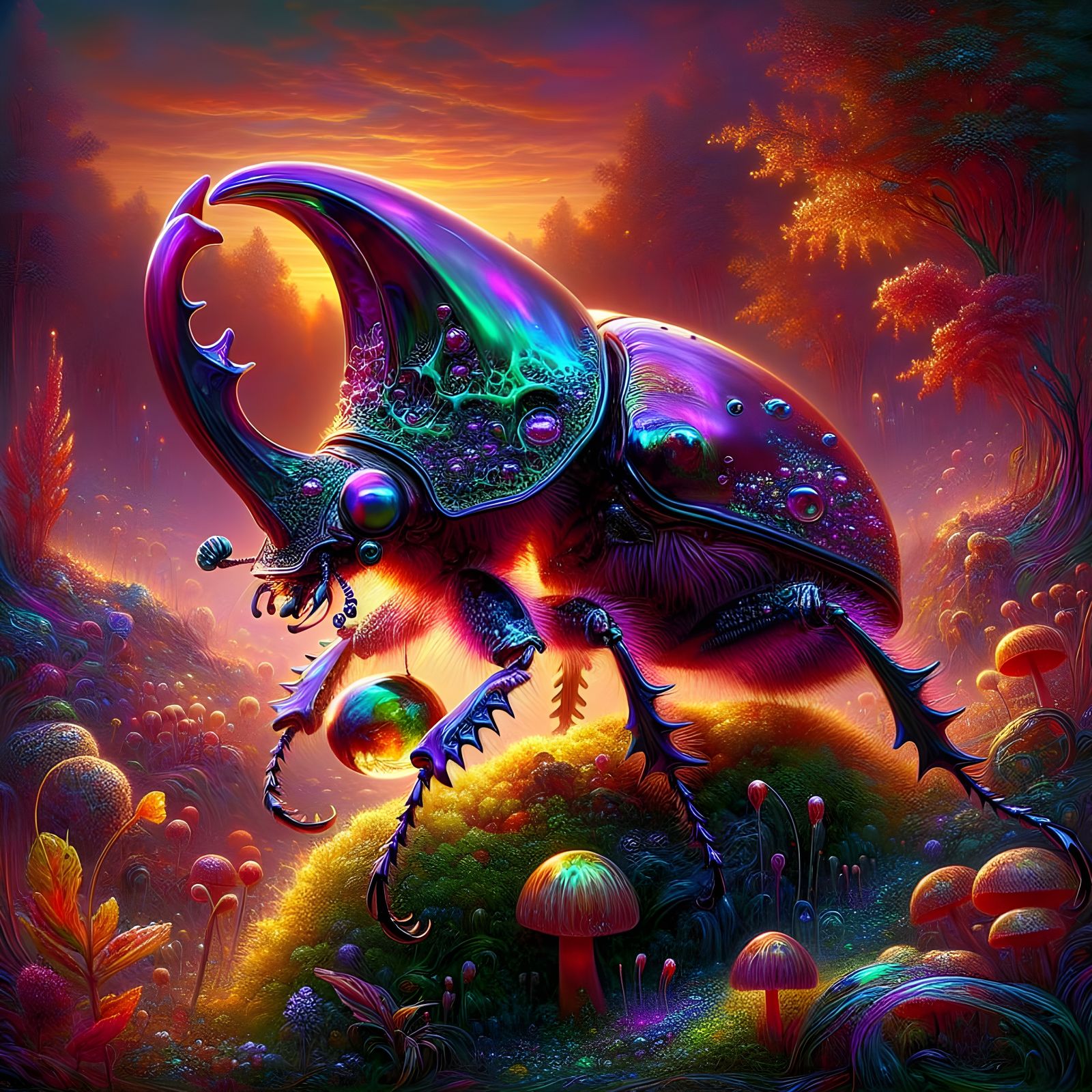 Glass Scarab Beetle in Impressionist Habitat