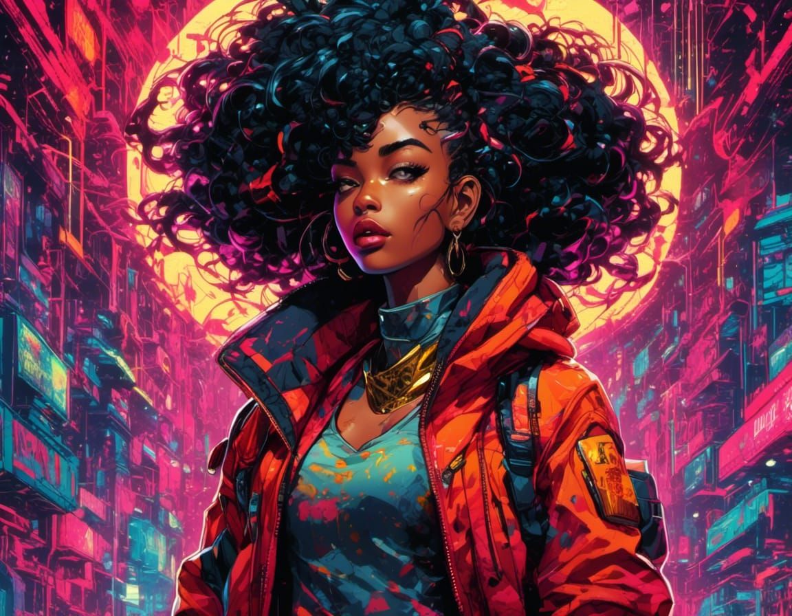 Cyberpunk Pixie Portrait in Neon-lit Forest