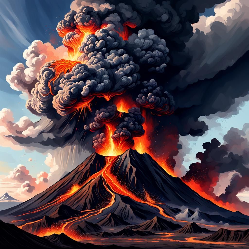 Volcanic Eruption: Digital Painting of Fire and Lava
