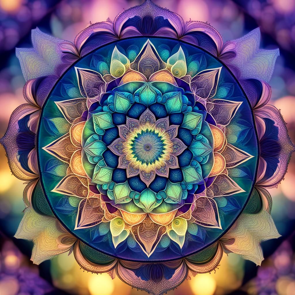 Intricate Iridescent Mandala with Bokeh Effect