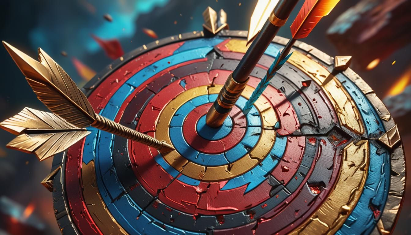Arrow Hitting Target: Deep Fantasy Oil Painting