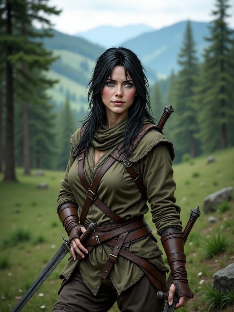 Portrait of a Mountain Warrior in a Forest Landscape