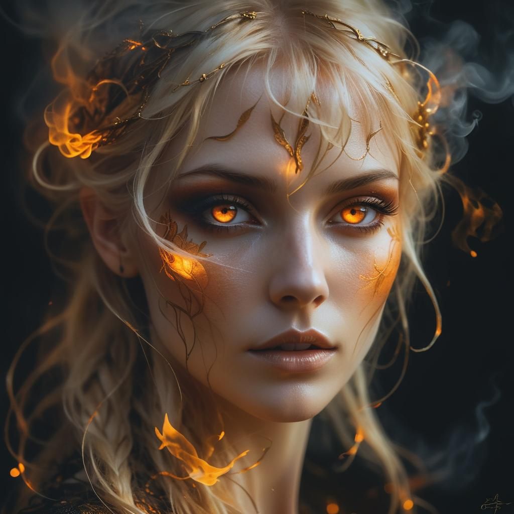 Ethereal Blond Girl Portrait with Gothic Motifs