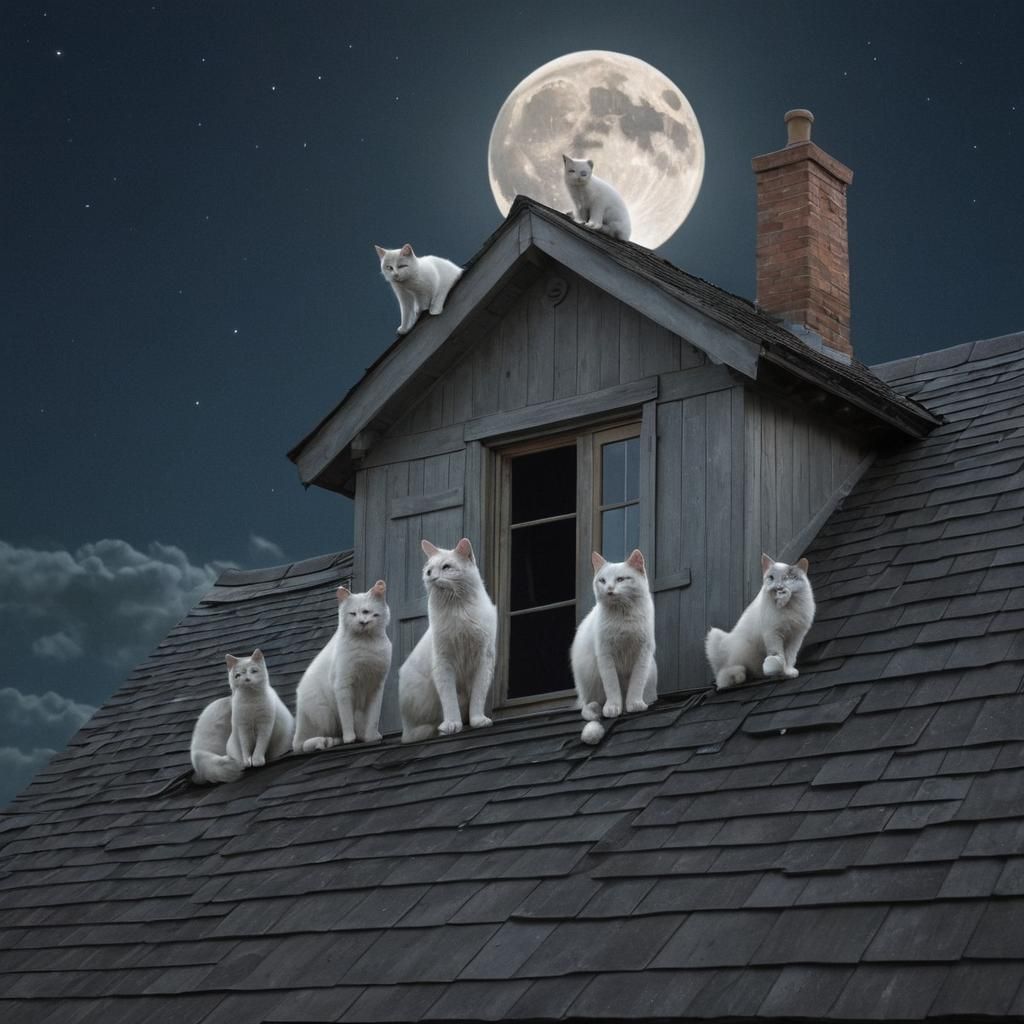 Surreal Ghost Cats Under Moonlit Sky