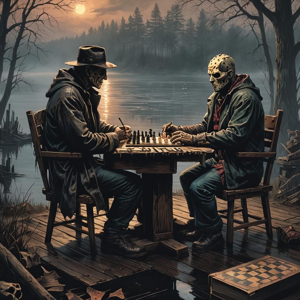 Freddy vs Jason Chess Game in Comic Book Art