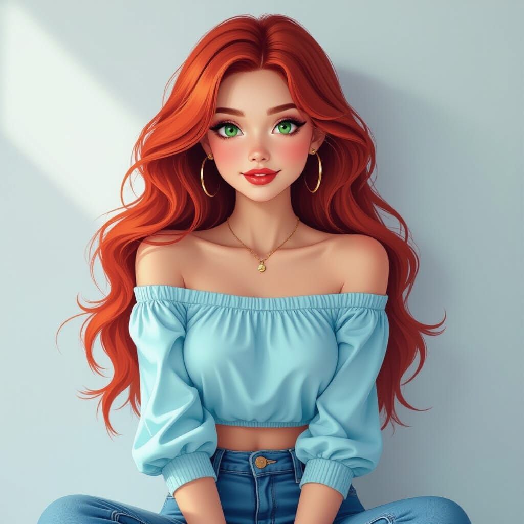 Redhead in Blue: Anime-Disney 3D Digital Art