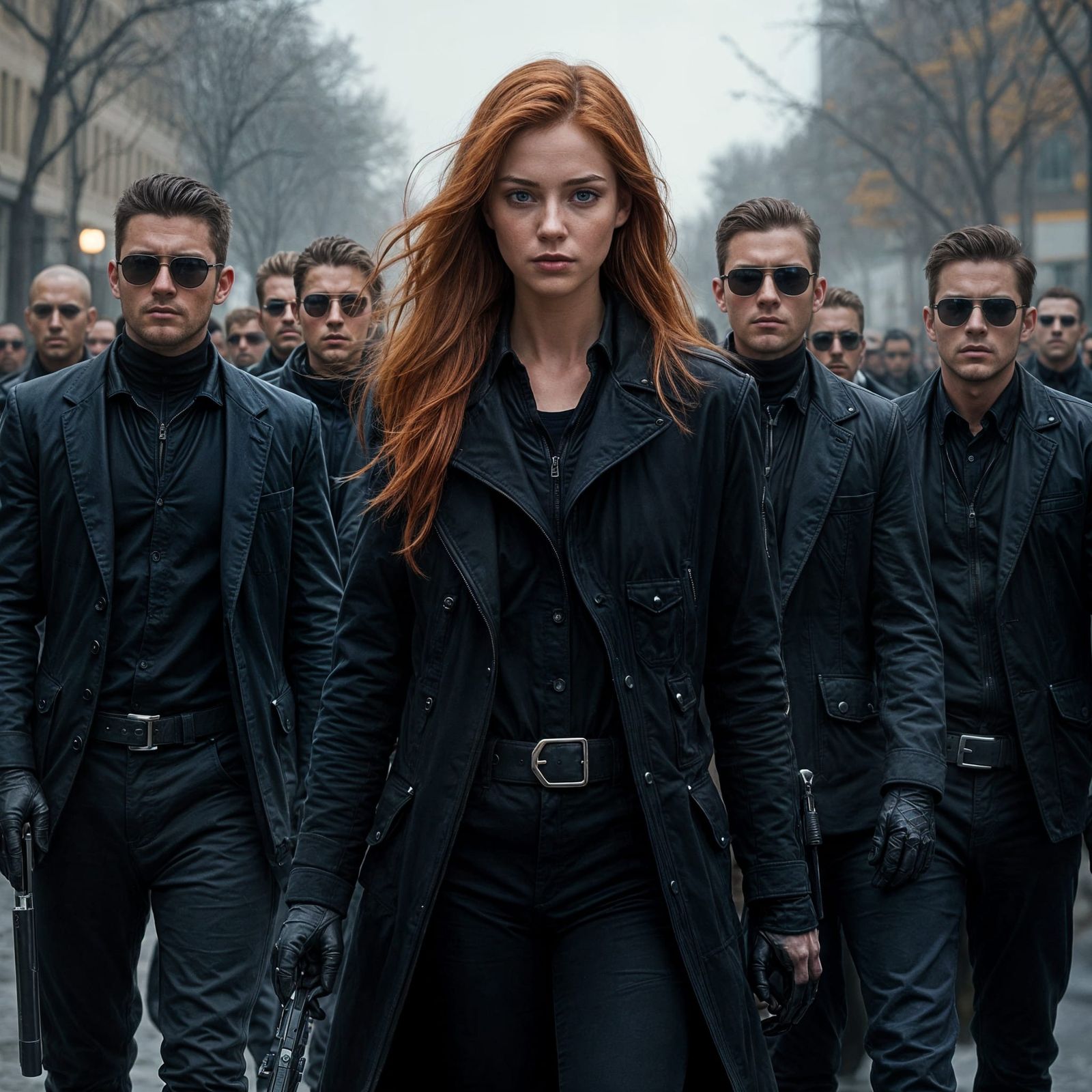 Auburn Haired Woman in Noir Cyberpunk Scene