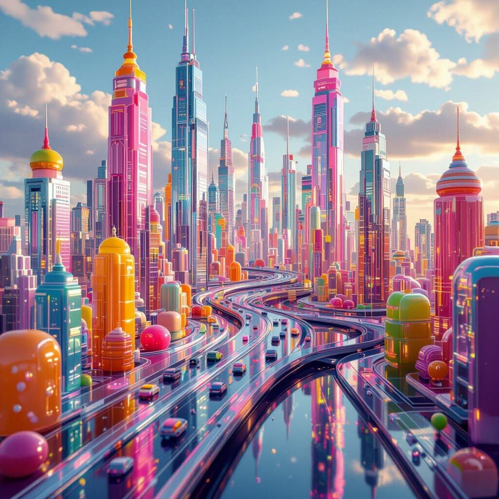 Candy Cityscape in a Computer-Generated Style