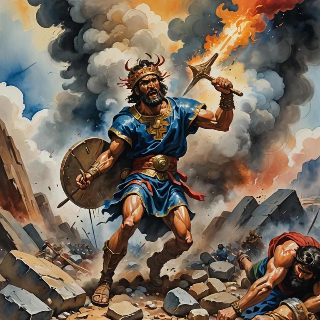 David and Goliath: An Epic Gouache Masterpiece