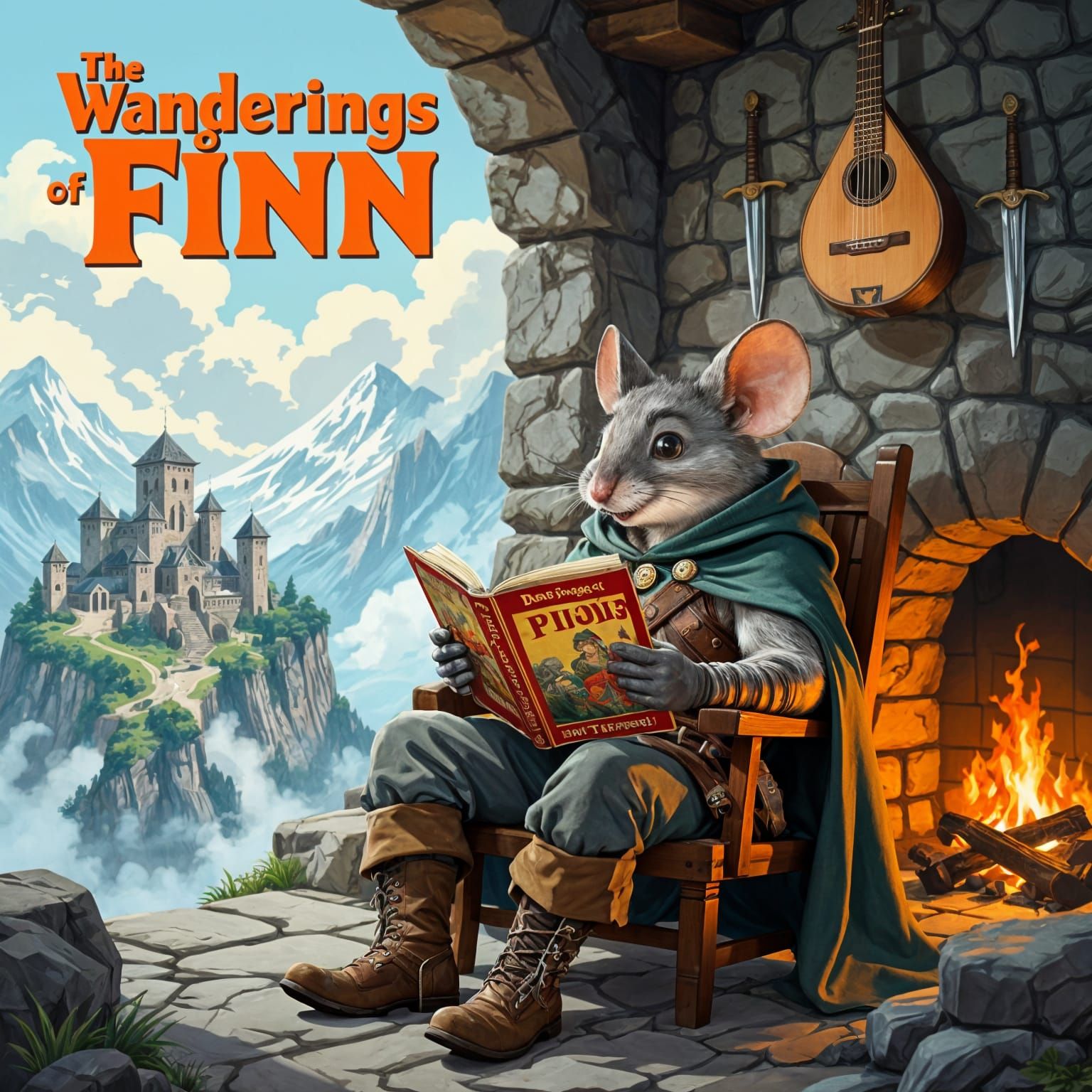 Anthropomorphic Mouse Adventurer Reading Retro Magazine