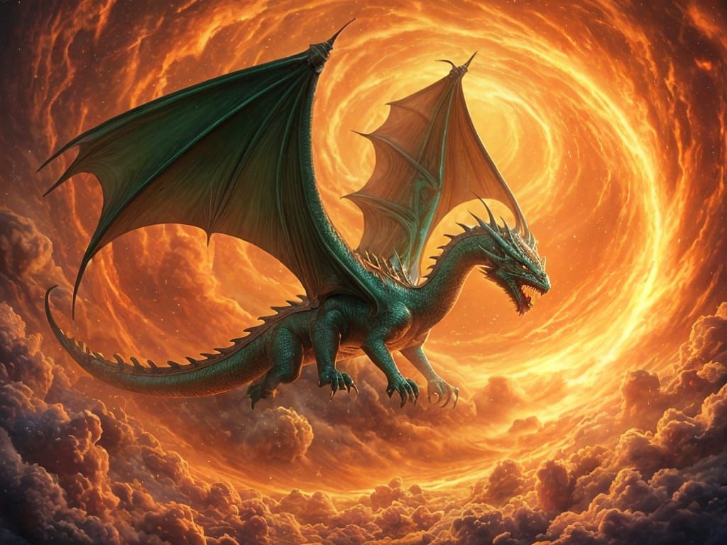 Ancient Emerald Dragon in Cosmic Expanse