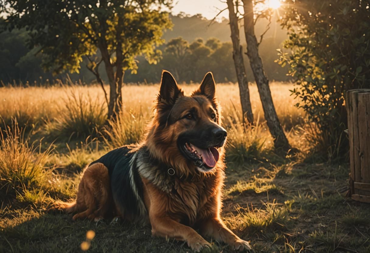 Dogs Running Freely in Golden Hour Light