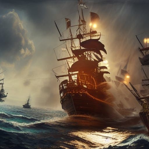 Epic Naval Warfare in Hyperdetailed Fantasy Art