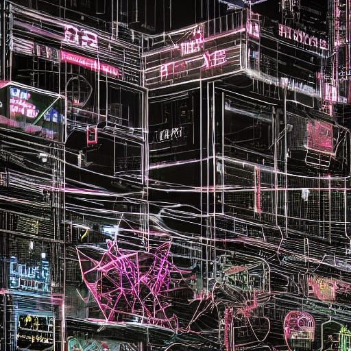 Neon-Lit Cyberpunk Digital Art of Dystopian Future