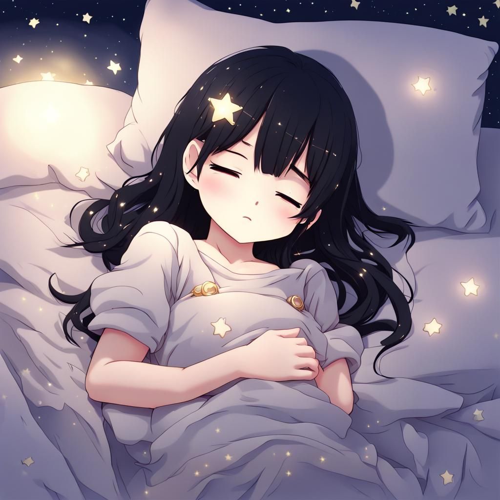 Chibi Girl Sleeping Under Starry Night Sky
