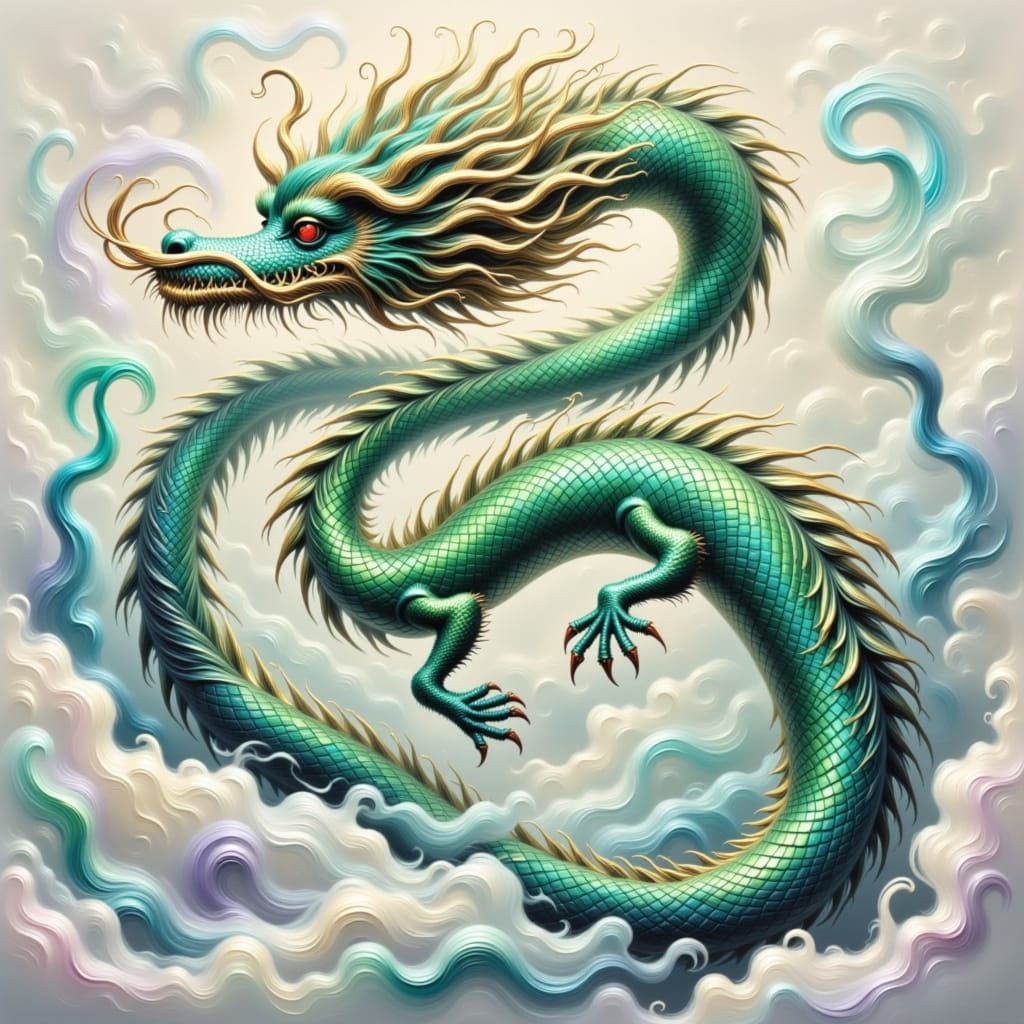 Majestic Asian Dragon Soars Through Epic Clouds in Ink Wash ...