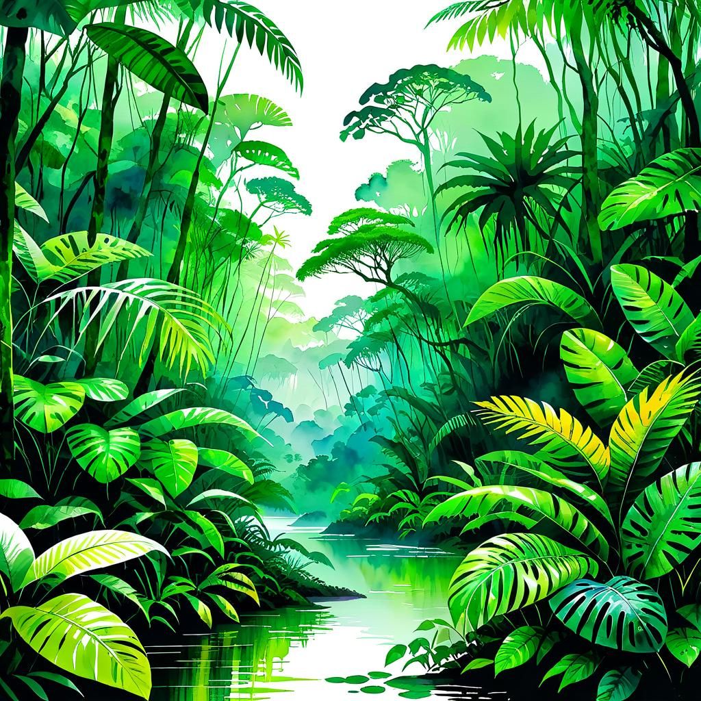 Watercolor Vector Amazon Rainforest Illustration