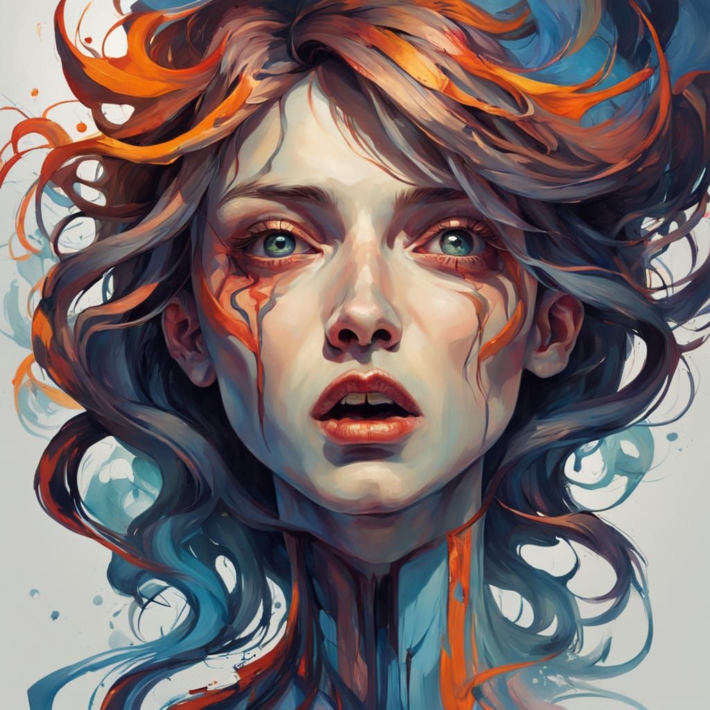 Elongated Portrait of a Tormented Figure in Hyper-Realistic...