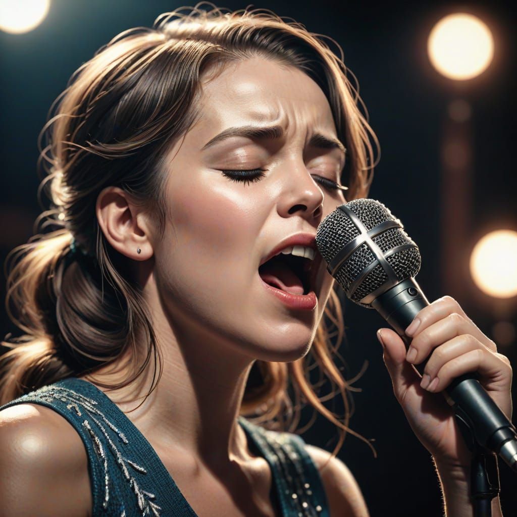 Hyperrealistic Photo of Singer with Eyes Closed